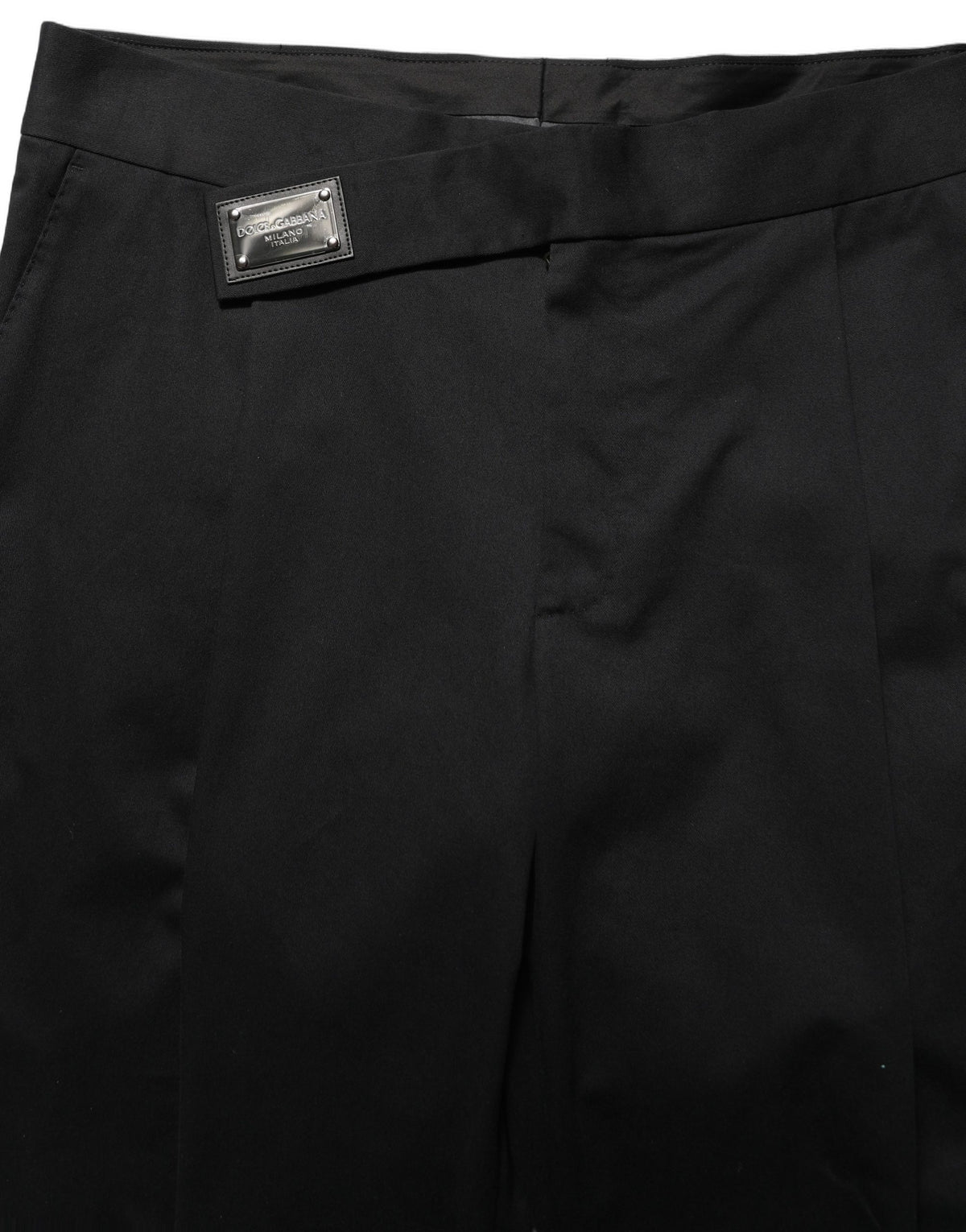 Dolce & Gabbana Black Cotton Straight Leg Dress Trouser Pants