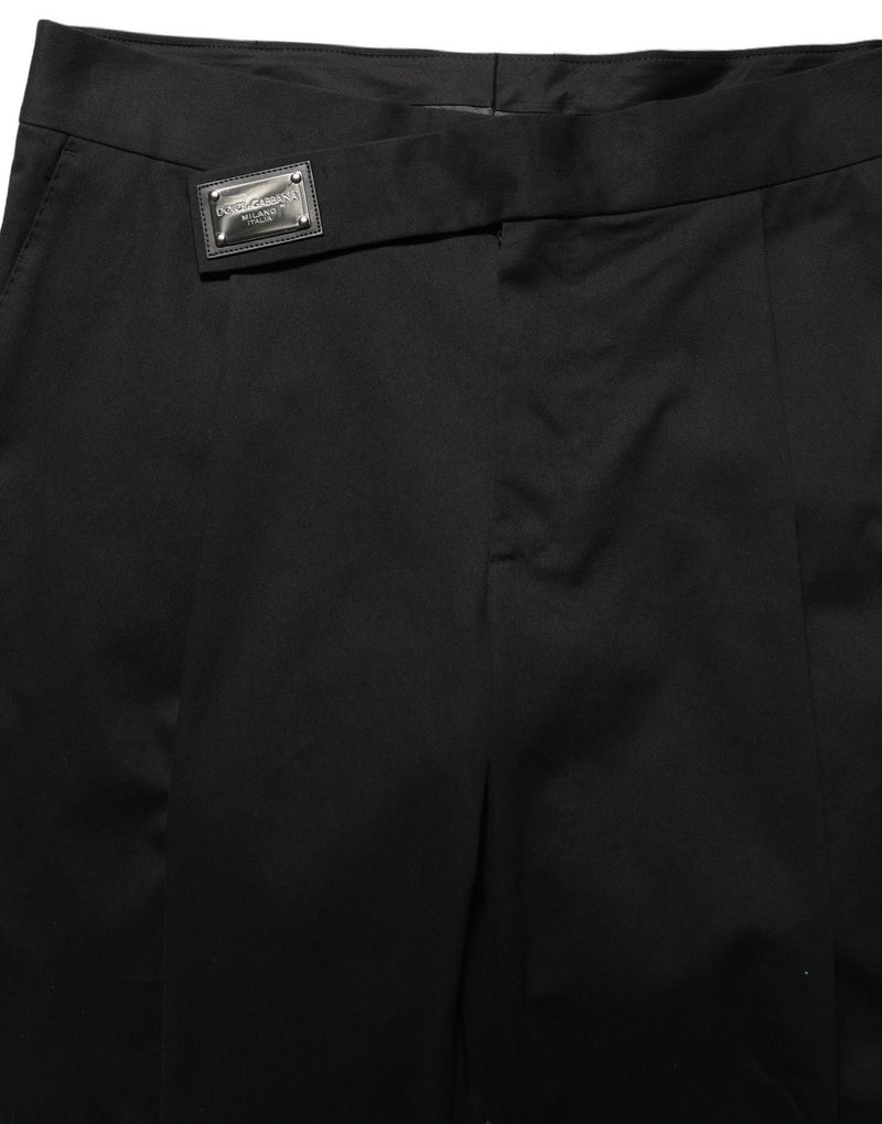 Dolce & Gabbana Black Cotton Straight Leg Dress Trouser Pants
