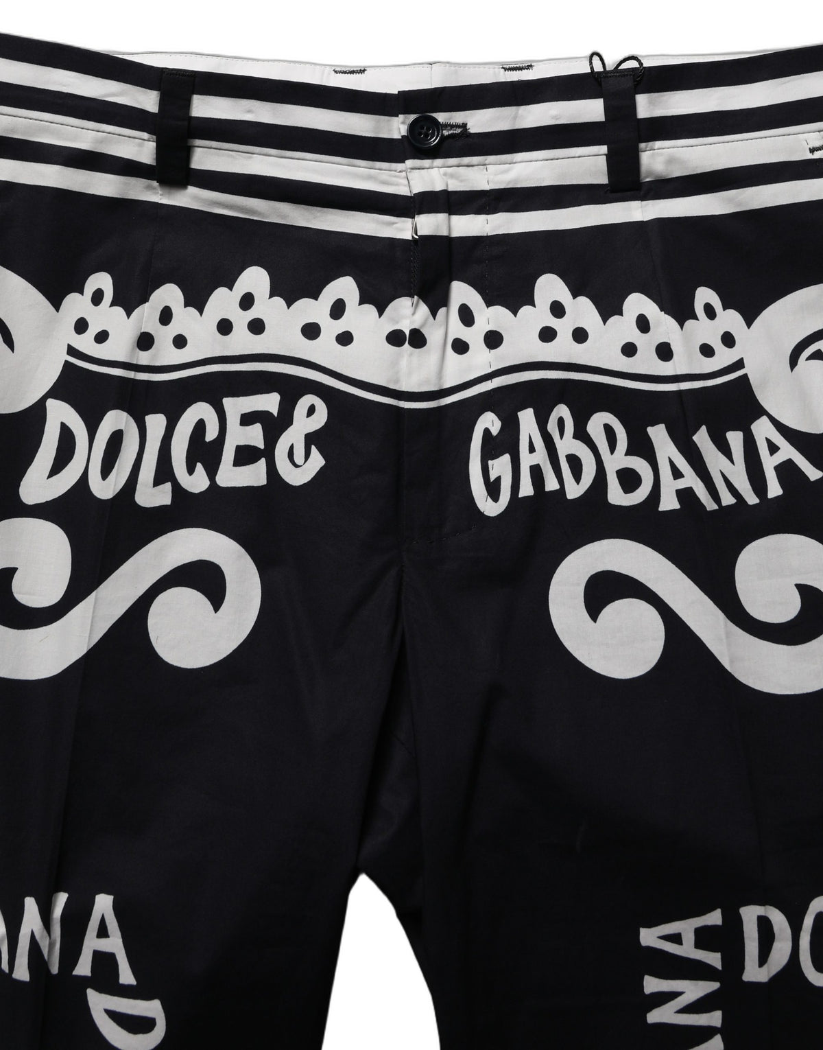 Dolce & Gabbana Black Cotton Poplin MarinaPrint Trouser Pants
