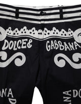 Dolce & Gabbana Black Cotton Poplin MarinaPrint Trouser Pants