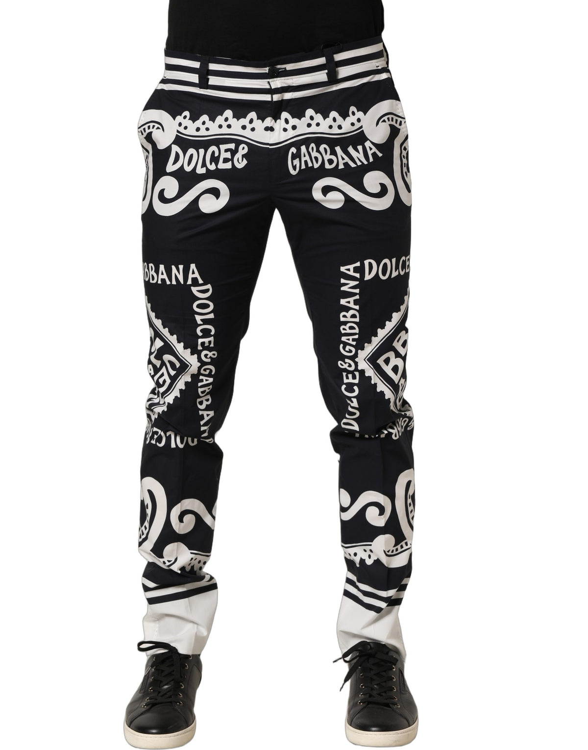 Dolce & Gabbana Black Cotton Poplin MarinaPrint Trouser Pants