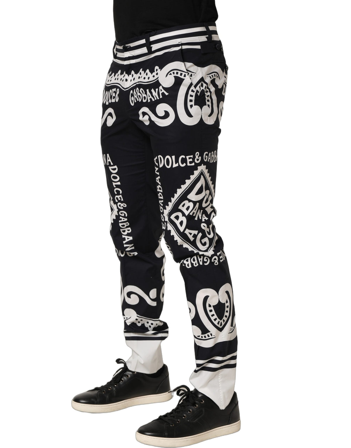 Dolce & Gabbana Black Cotton Poplin MarinaPrint Trouser Pants