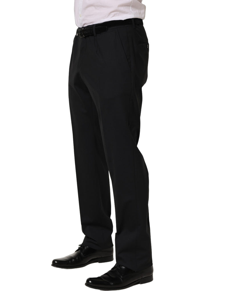 Dolce & Gabbana Black Wool Tapered Leg Dress Trouser Pants