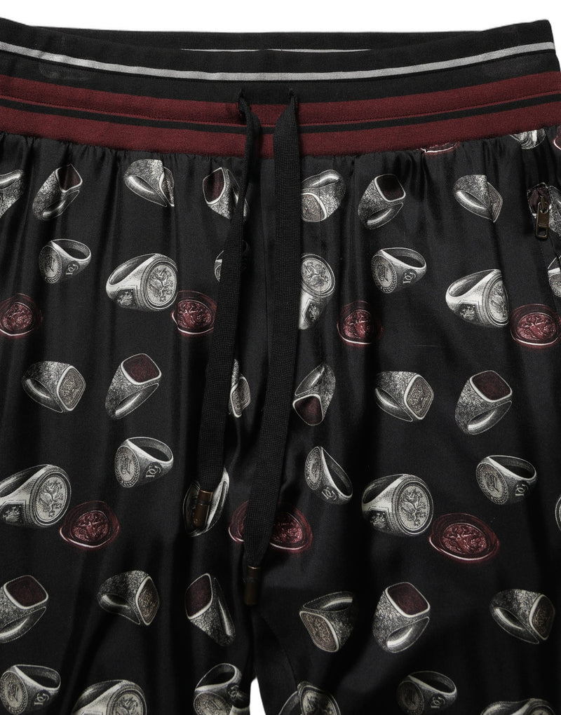 Dolce & Gabbana Black Ring Print Silk Jogging Trousers
