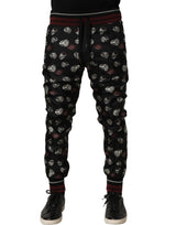 Dolce & Gabbana Black Ring Print Silk Jogging Trousers