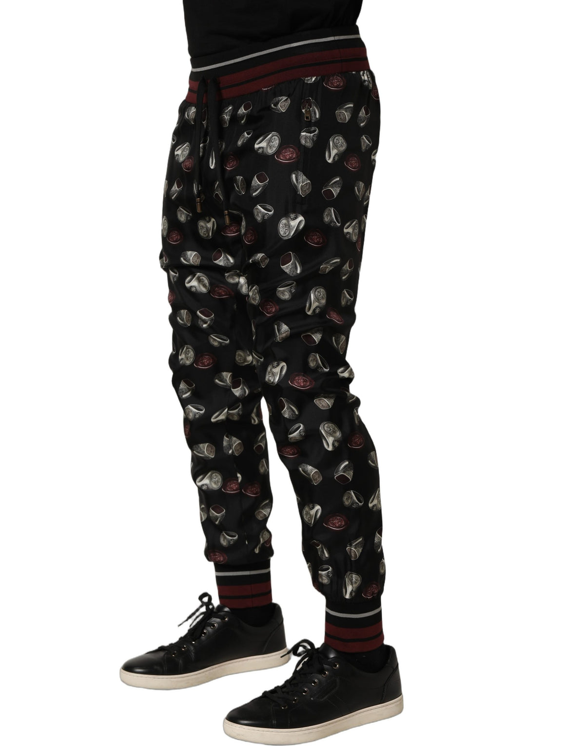 Dolce & Gabbana Black Ring Print Silk Jogging Trousers