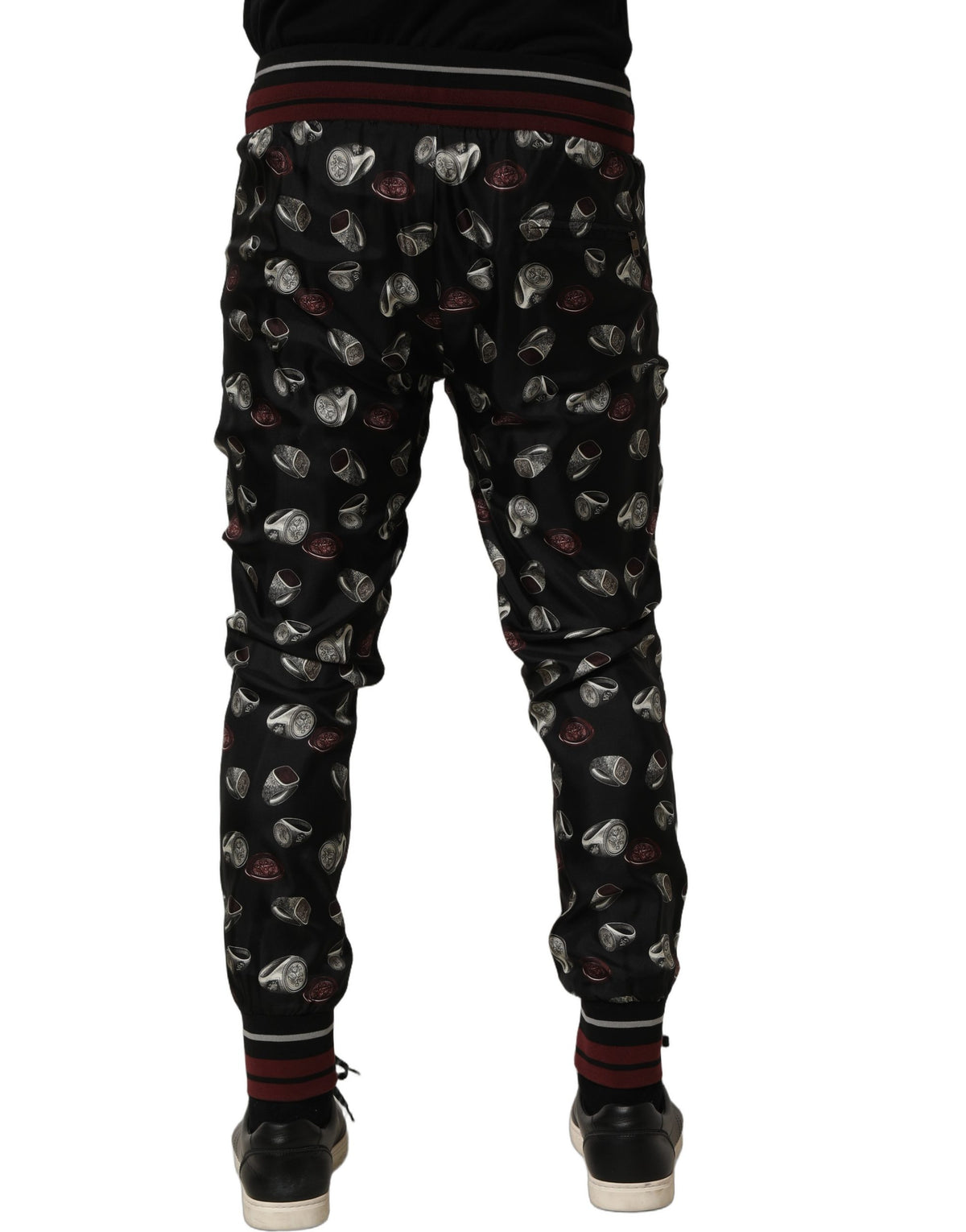 Dolce & Gabbana Black Ring Print Silk Jogging Trousers