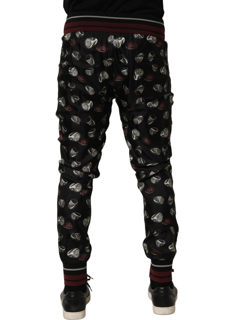 Dolce & Gabbana Black Ring Print Silk Jogging Trousers