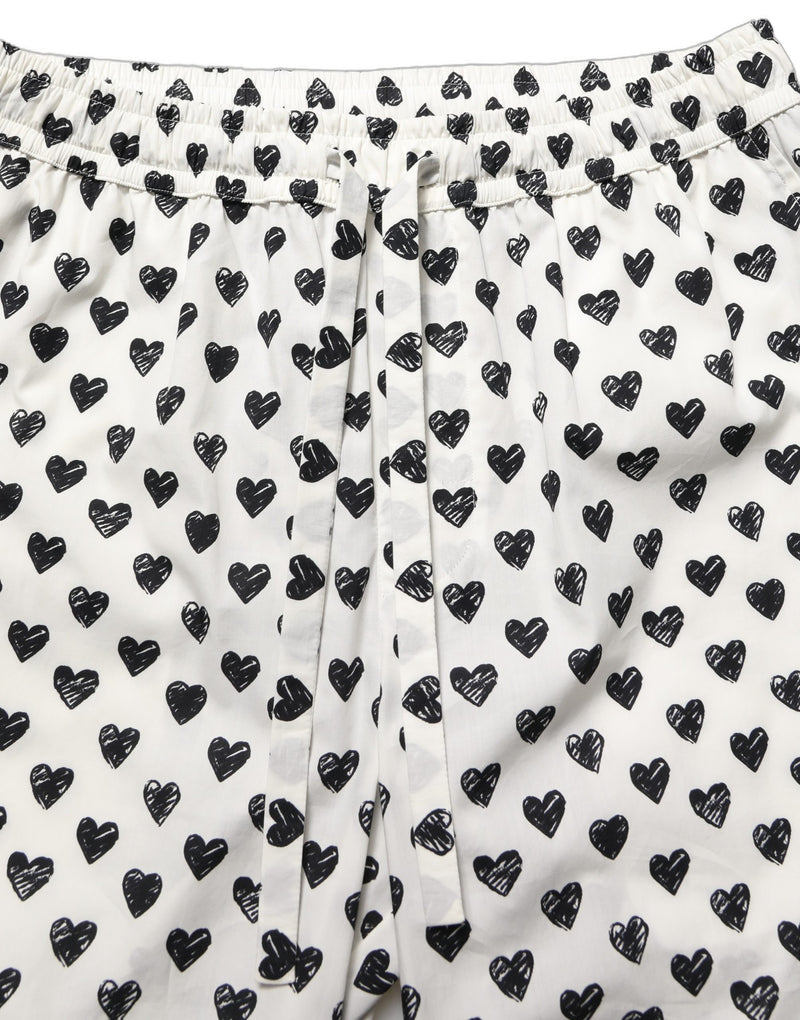 Dolce & Gabbana White Graphic Heart Print Men Trousers Pants
