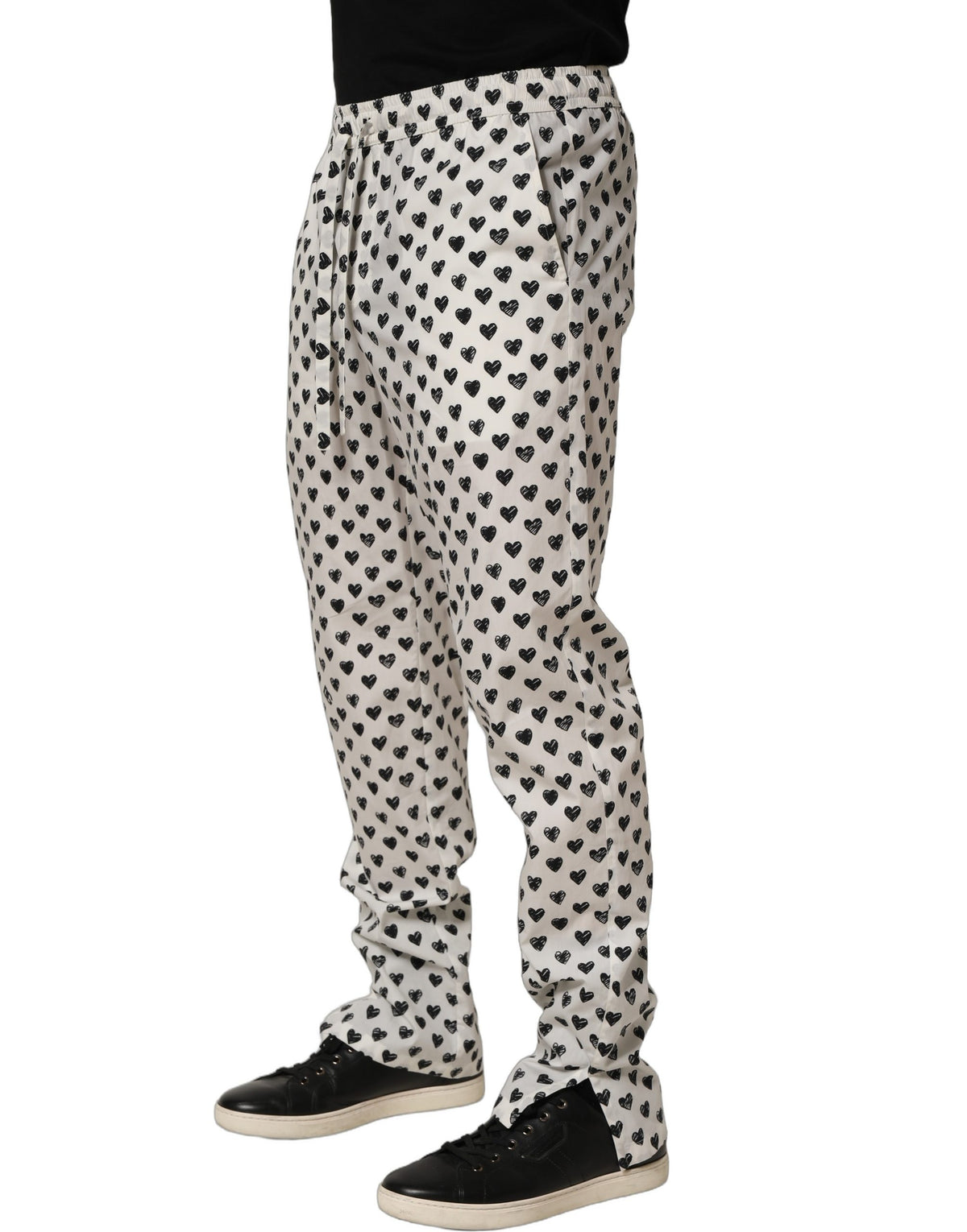 Dolce & Gabbana White Graphic Heart Print Men Trousers
