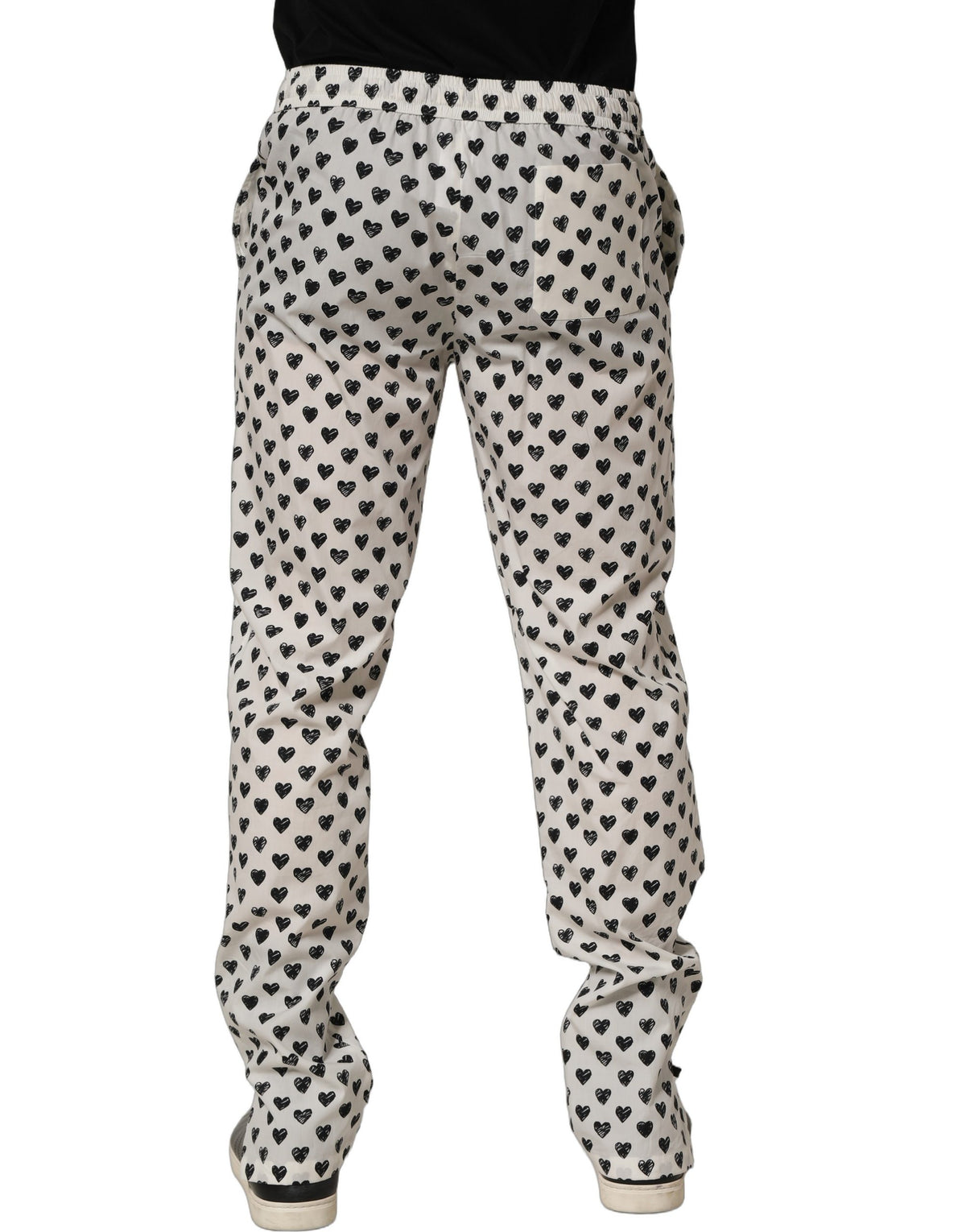 Dolce & Gabbana White Graphic Heart Print Men Trousers