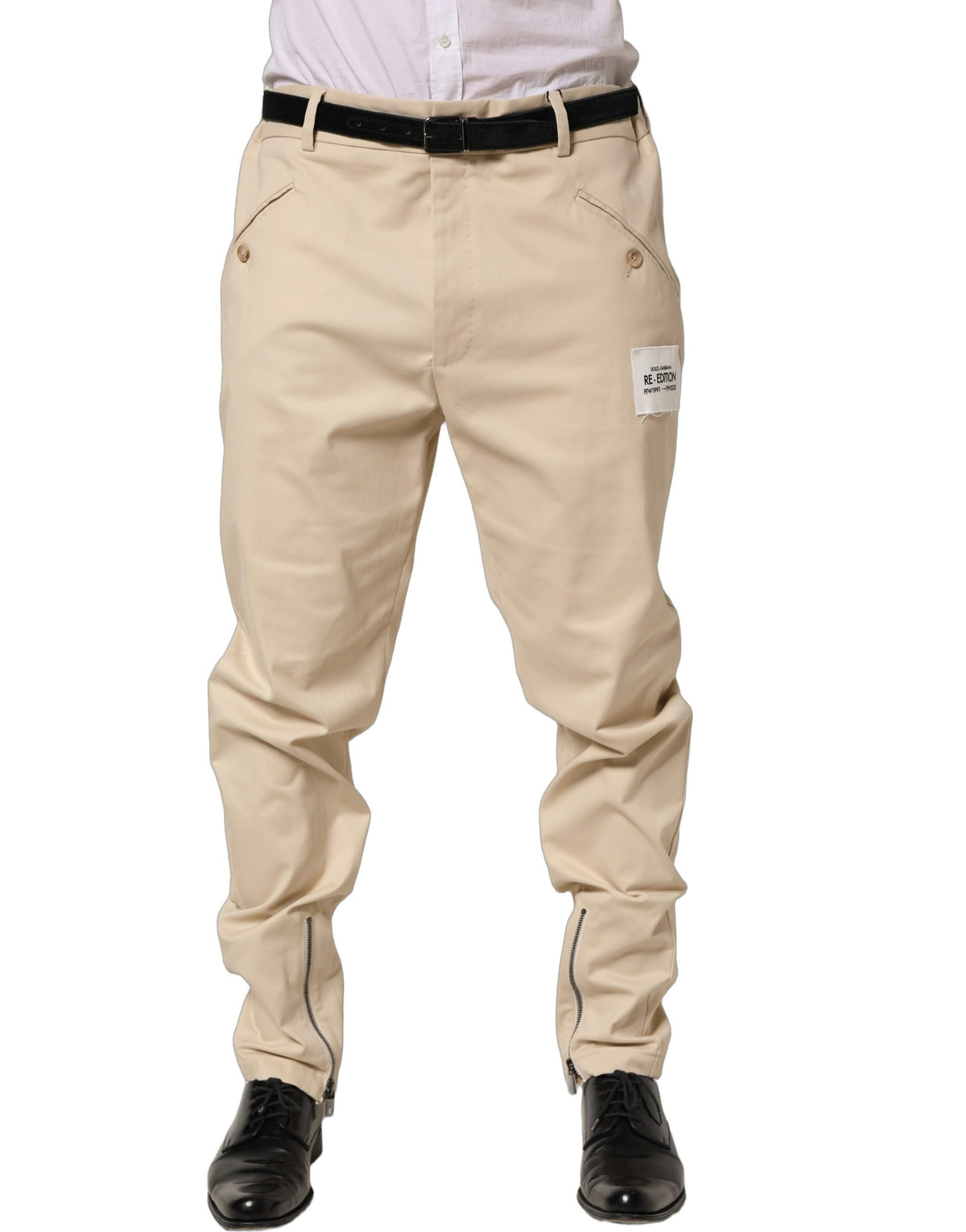Dolce & Gabbana Beige Re-Edition Mid Waist Tapered Men Pants