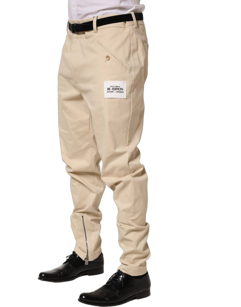 Dolce & Gabbana Beige Re-Edition Mid Waist Tapered Men Pants