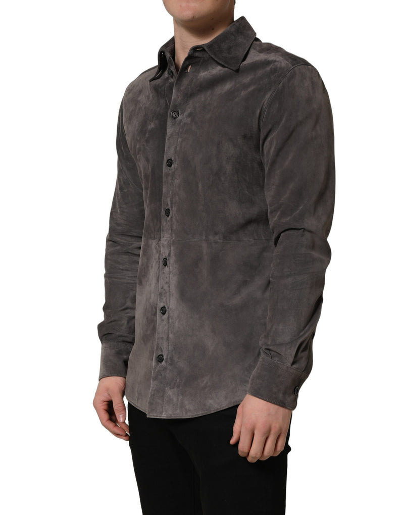 Dolce & Gabbana Gray Suede Long Sleeve Button Down Shirt