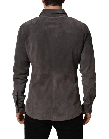 Dolce & Gabbana Gray Suede Long Sleeves Button Down Shirt