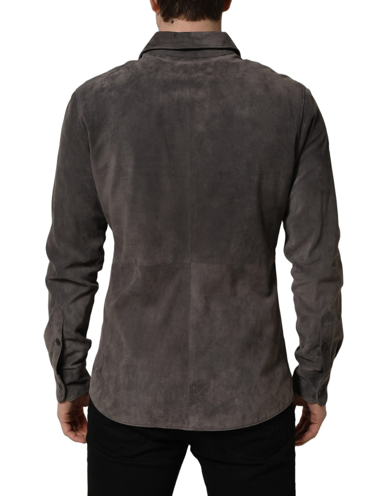Dolce & Gabbana Gray Suede Long Sleeve Button Down Shirt