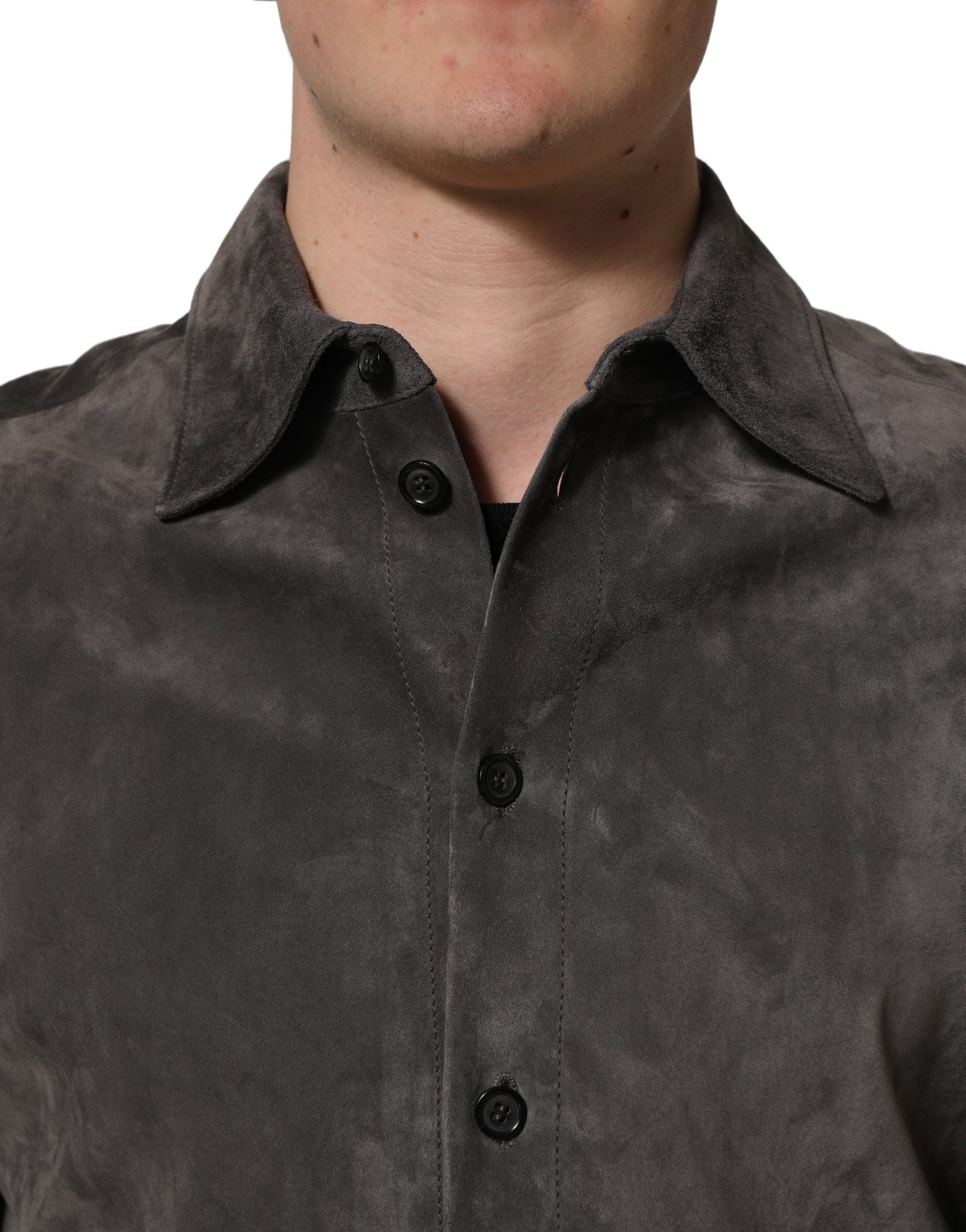 Dolce & Gabbana Gray Suede Long Sleeves Button Down Shirt