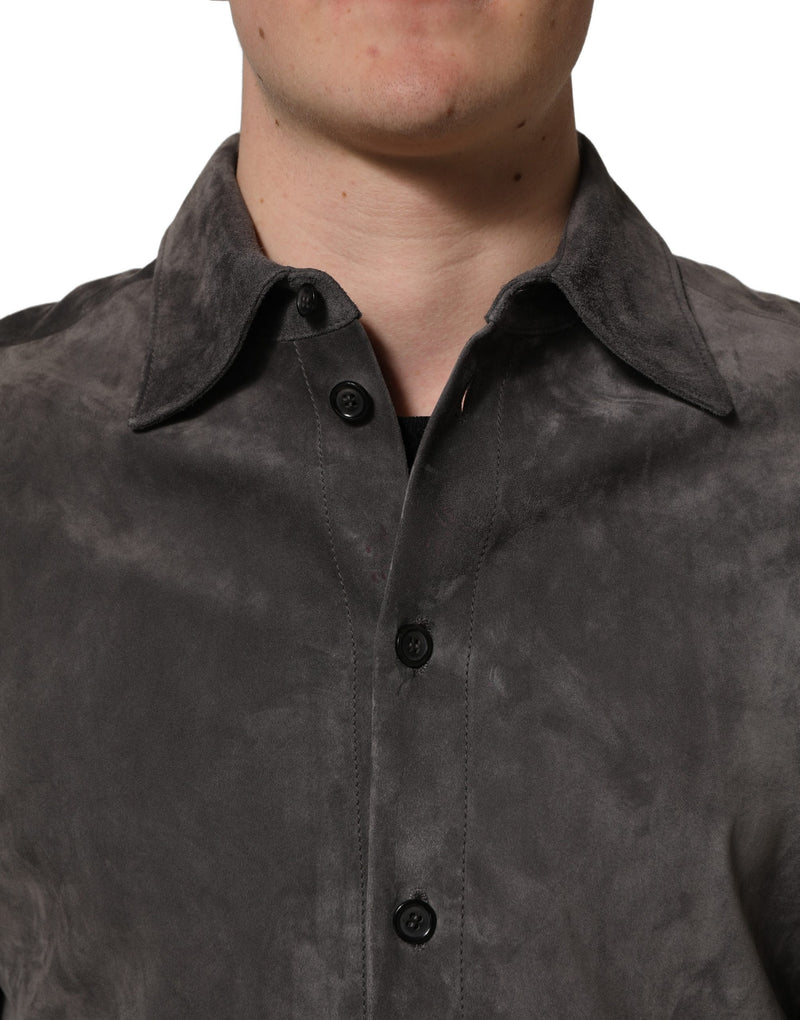 Dolce & Gabbana Gray Suede Long Sleeve Button Down Shirt