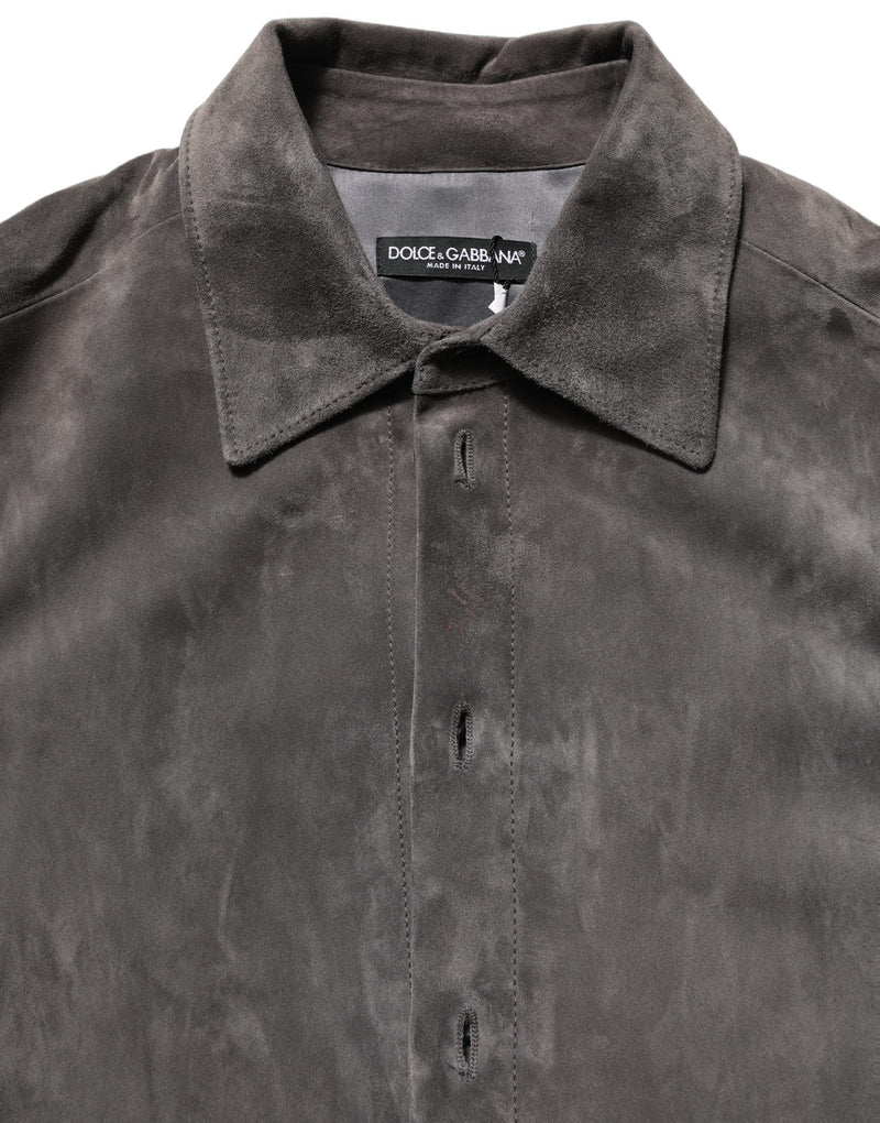 Dolce & Gabbana Gray Suede Long Sleeve Button Down Shirt