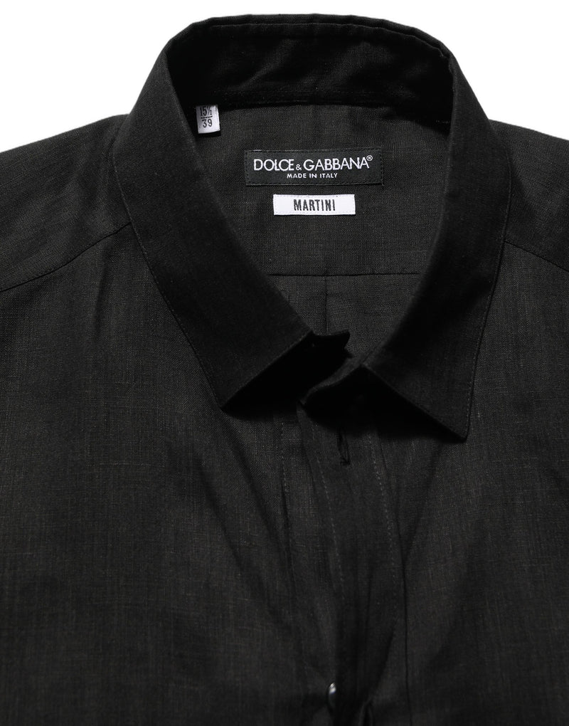 Dolce & Gabbana Black MARTINI Long Sleeves Linen Dress Shirt