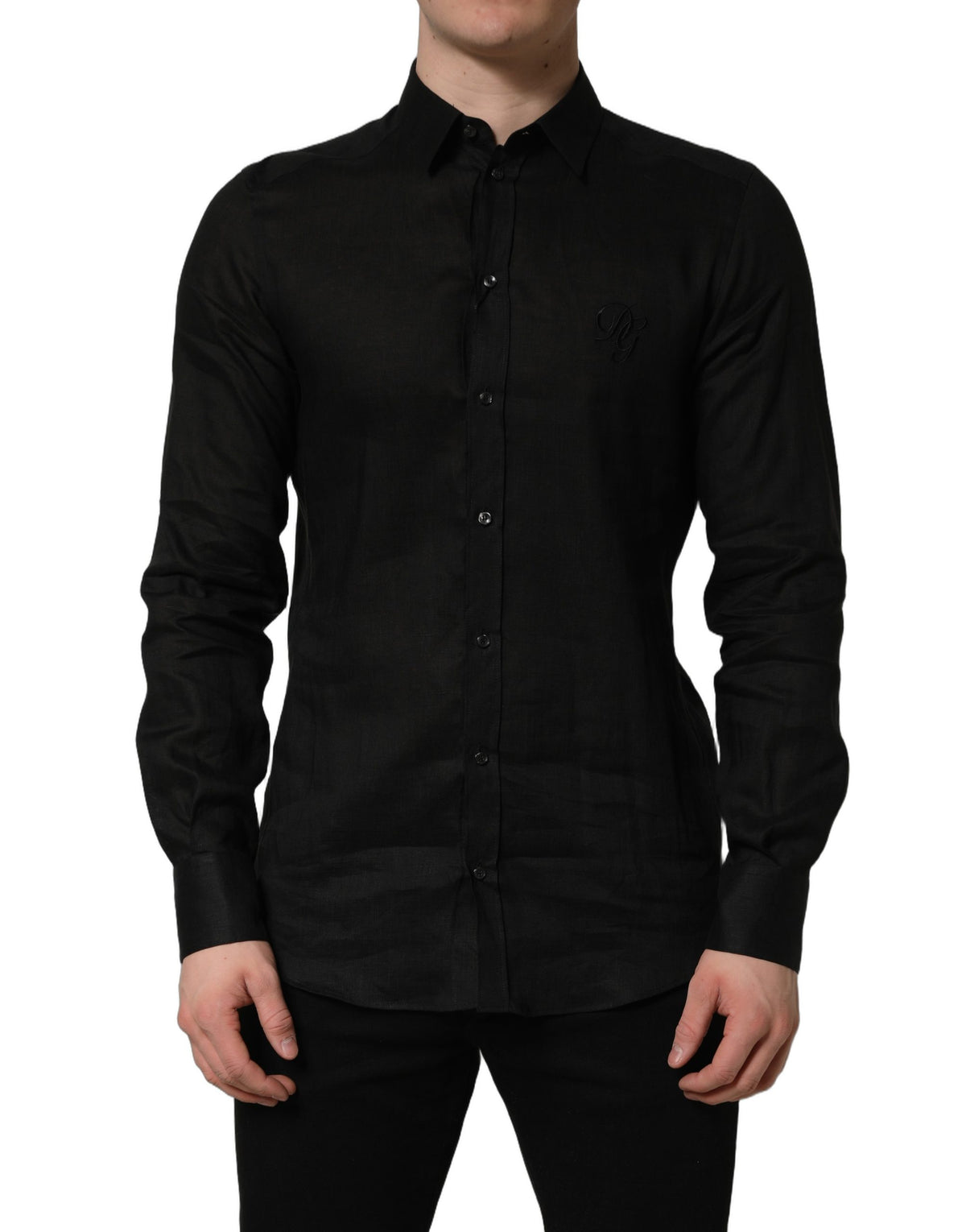 Dolce & Gabbana Black MARTINI Long Sleeves Linen Dress Shirt