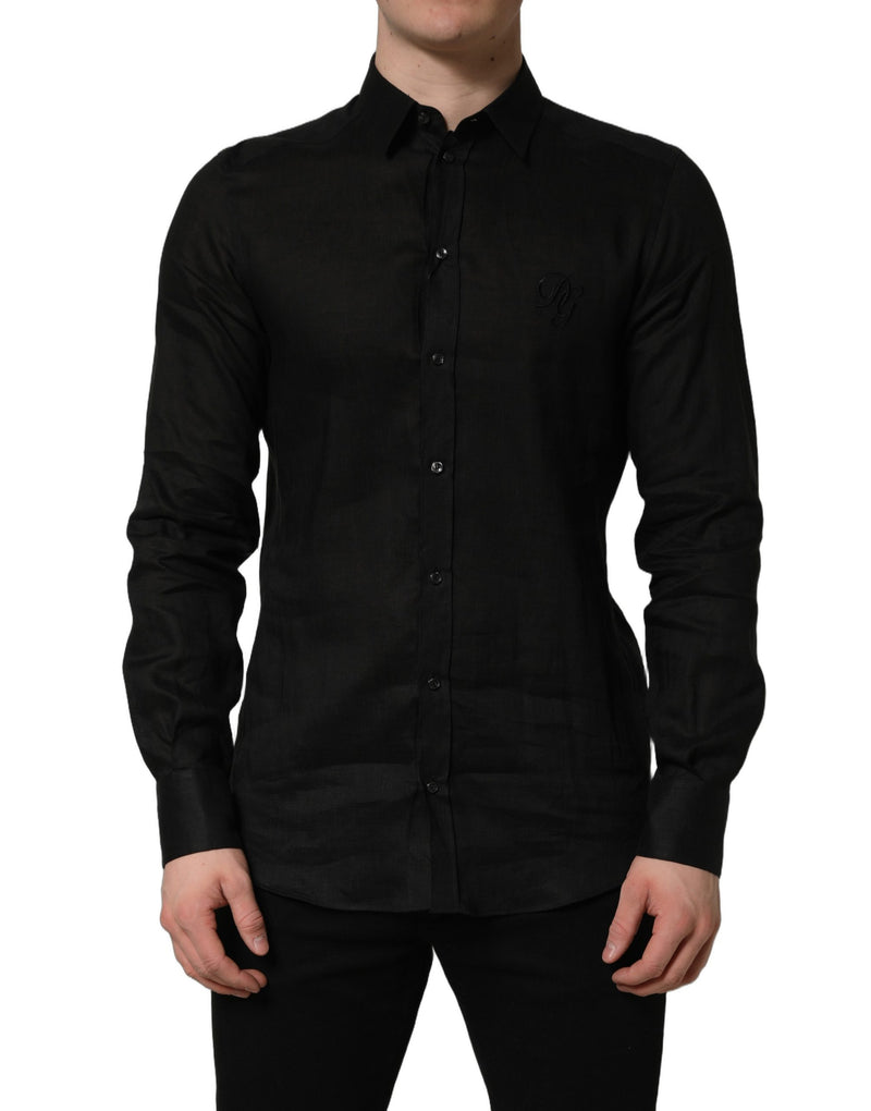 Dolce & Gabbana Black MARTINI Long Sleeves Linen Dress Shirt