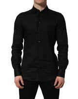 Dolce & Gabbana Black MARTINI Long Sleeves Linen Dress Shirt