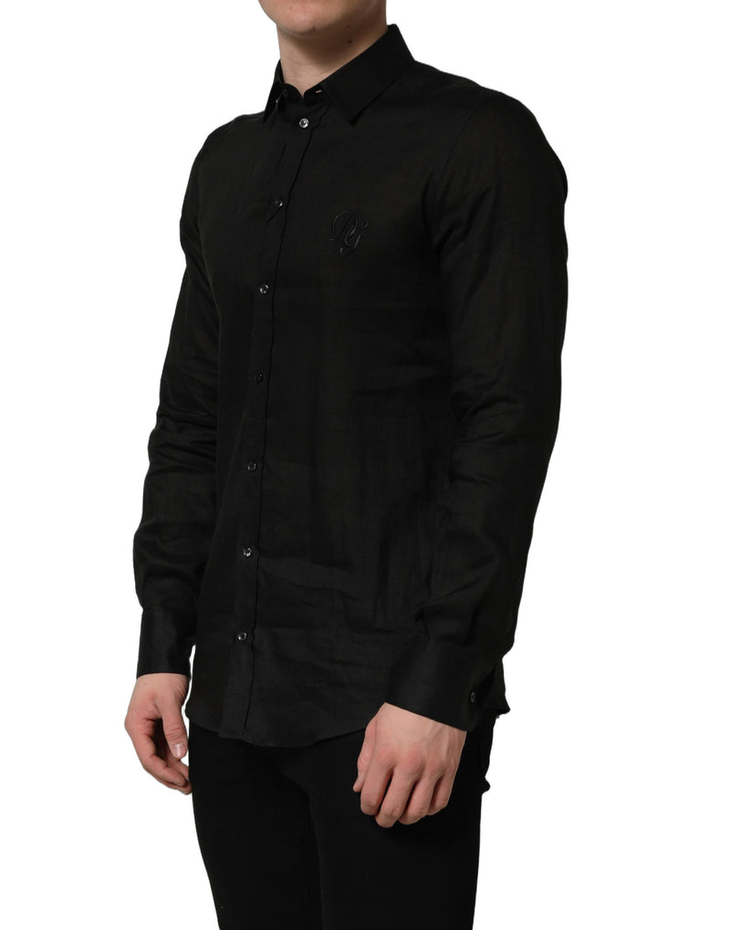Dolce & Gabbana Black MARTINI Long Sleeves Linen Dress Shirt