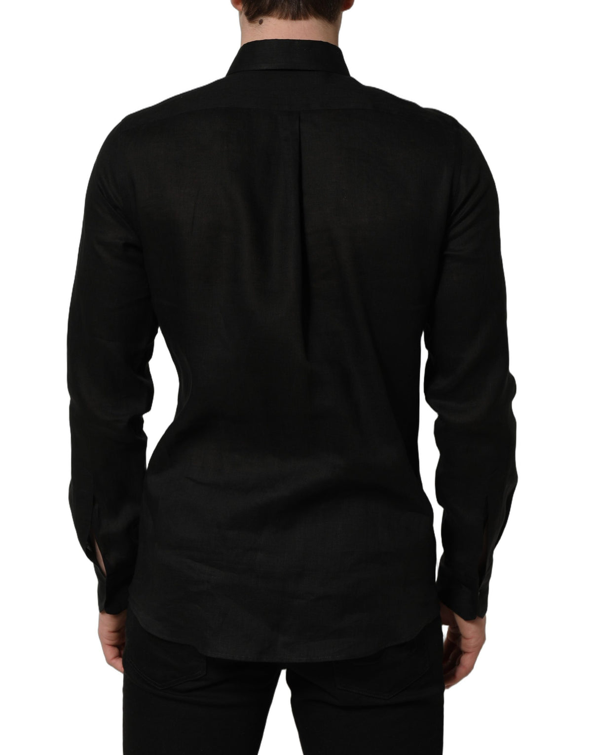 Dolce & Gabbana Black MARTINI Long Sleeves Linen Dress Shirt