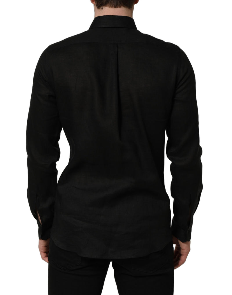 Dolce & Gabbana Black MARTINI Long Sleeves Linen Dress Shirt