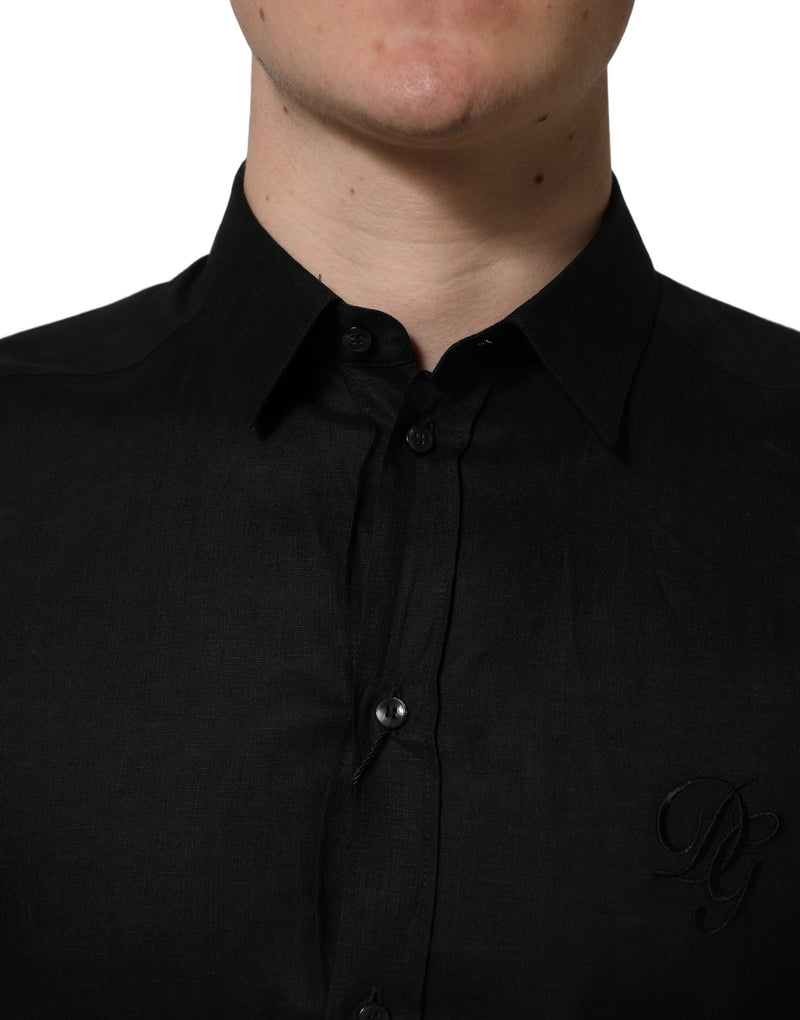 Dolce & Gabbana Black MARTINI Long Sleeves Linen Dress Shirt