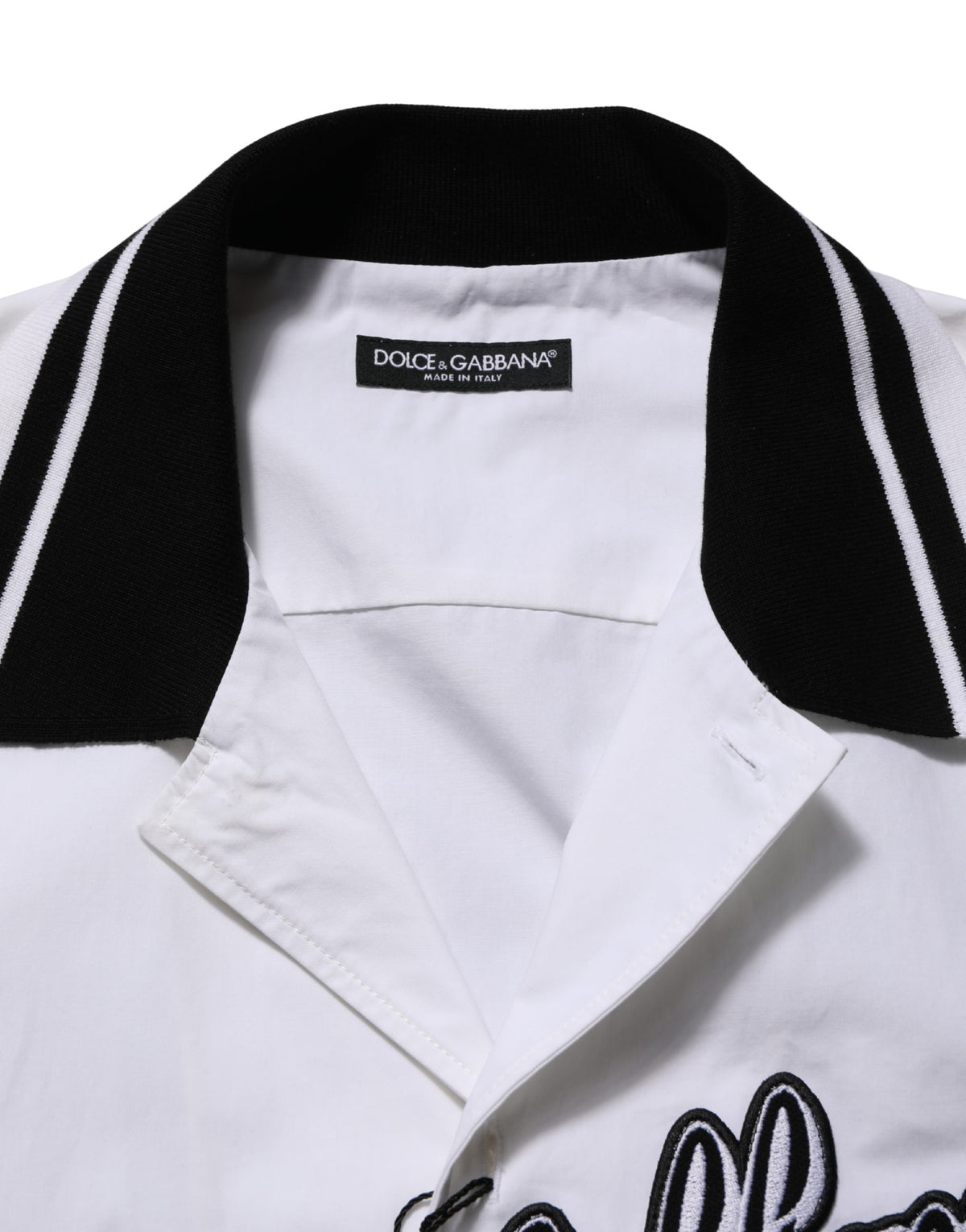 Dolce & Gabbana White Logo Patch Cotton Baseball Casual Shirt