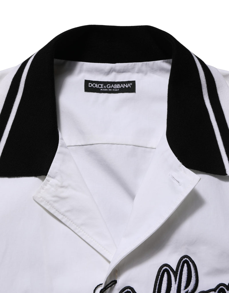 Dolce & Gabbana White Logo Patch Cotton Baseball Casual Shirt