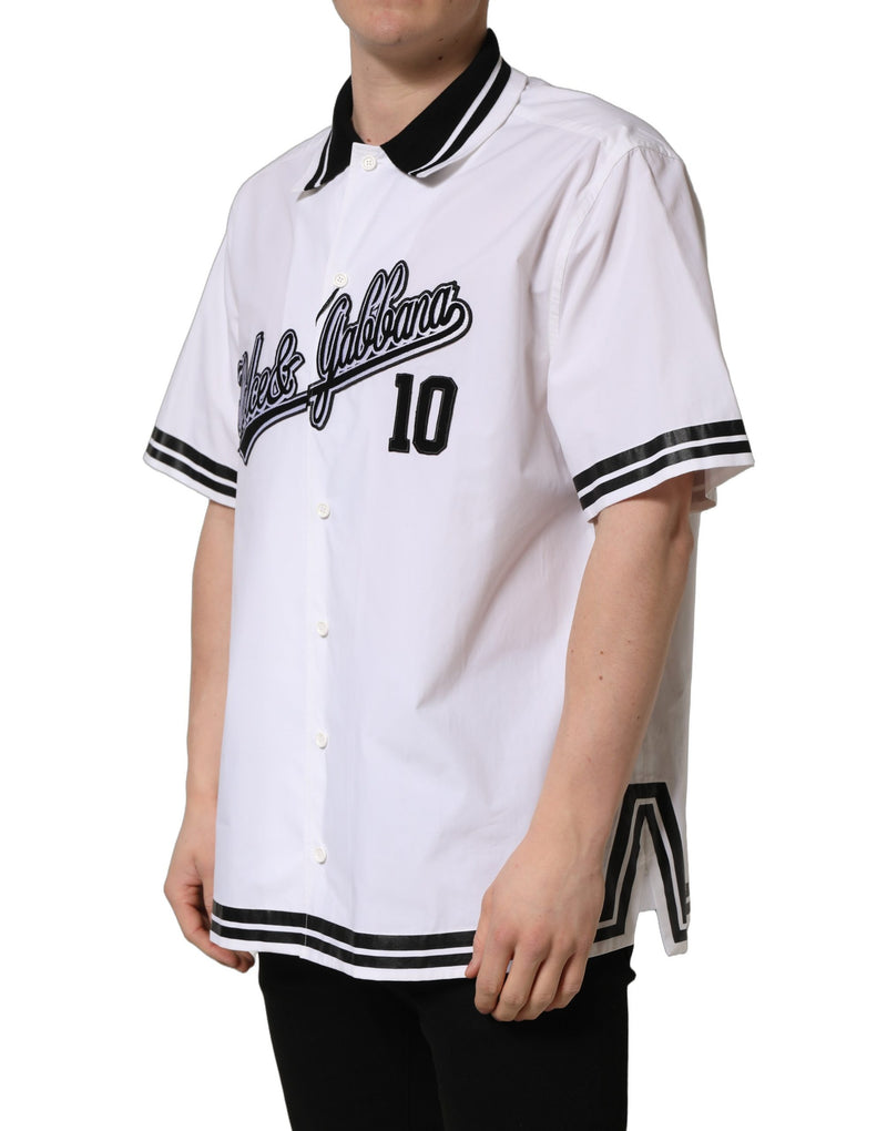 Dolce & Gabbana White Logo Patch Cotton Baseball Casual Shirt