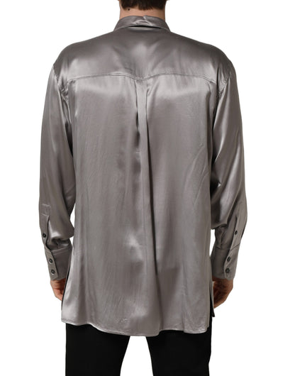 Dolce & Gabbana Metallic Grey Satin Silk Formal Dress Shirt