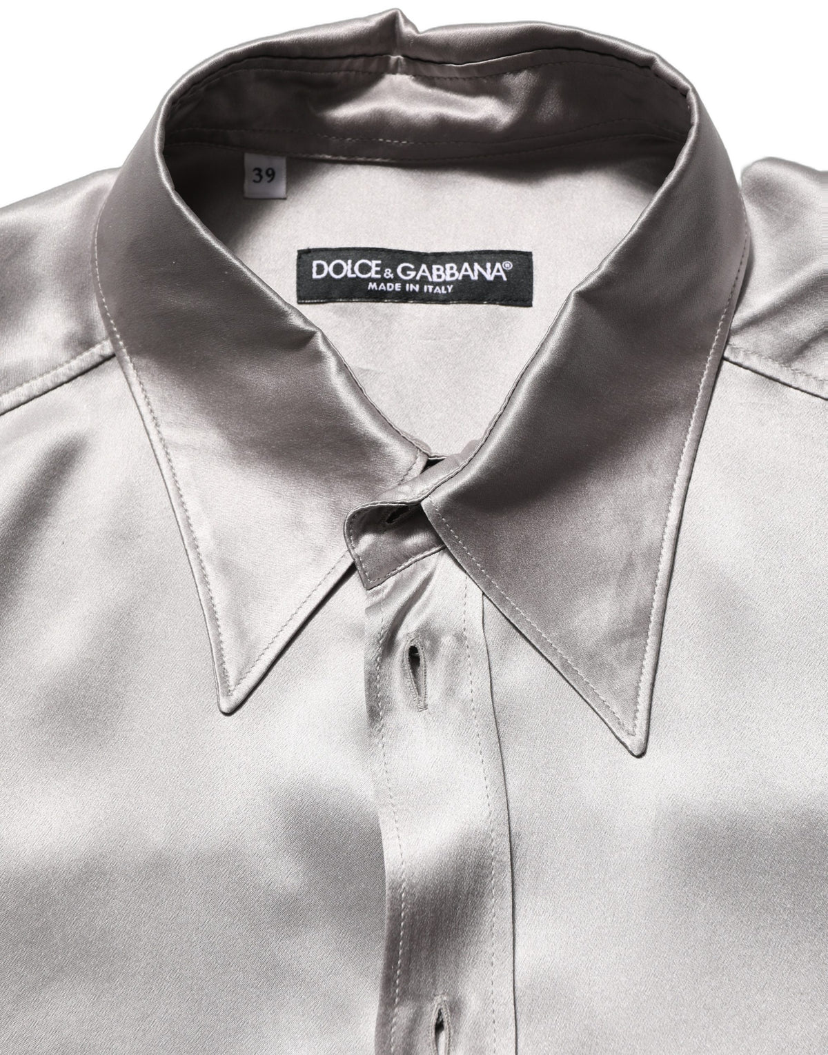 Dolce & Gabbana Metallic Grey Satin Silk Formal Dress Shirt