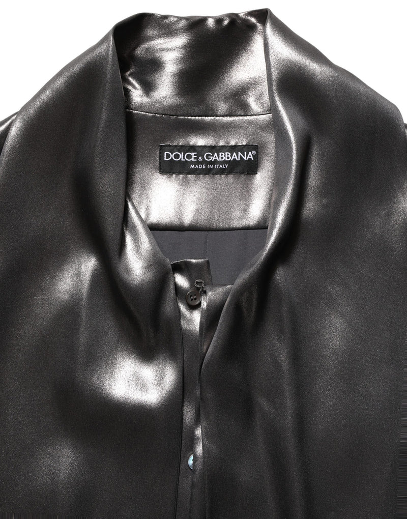 Dolce & Gabbana Silver Satin Silk Long Sleeves Men Dress Shirt
