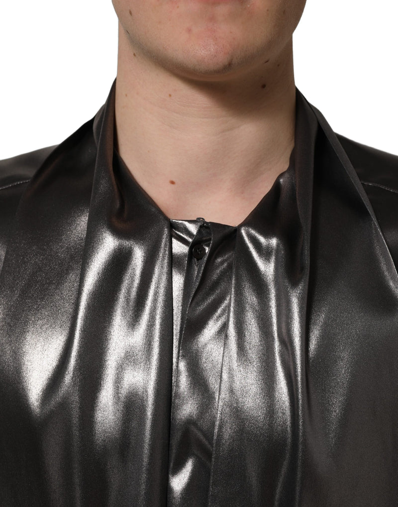 Dolce & Gabbana Silver Satin Silk Long Sleeves Men Dress Shirt