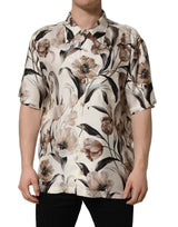 Dolce & Gabbana Beige Tulip Print Silk Short Sleeves Shirt