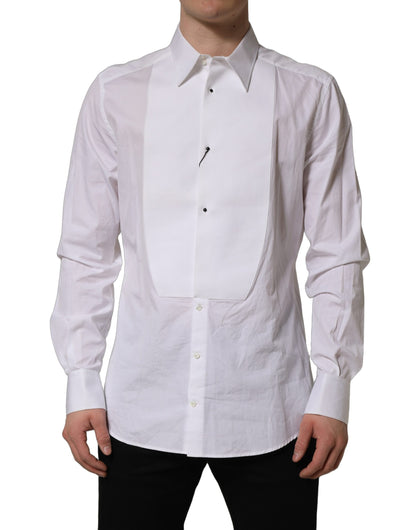 Dolce & Gabbana White GOLD Long Sleeves Bib Men Dress Shirt