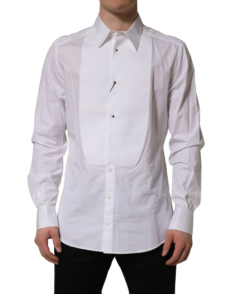 Dolce & Gabbana White GOLD Long Sleeves Bib Men Dress Shirt