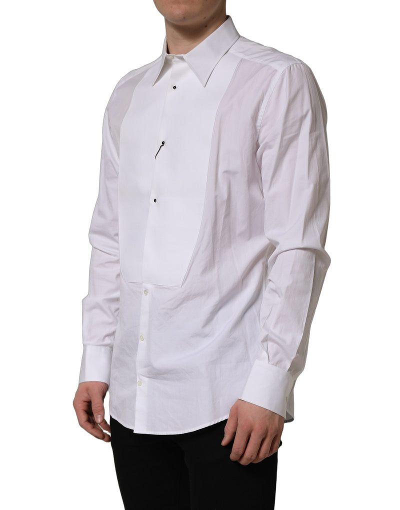 Dolce & Gabbana White GOLD Long Sleeves Bib Men Dress Shirt