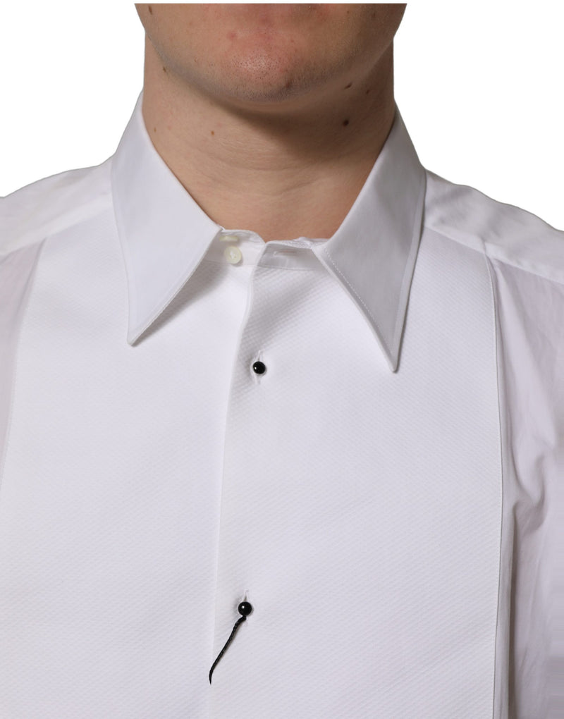 Dolce & Gabbana White GOLD Long Sleeves Bib Men Dress Shirt