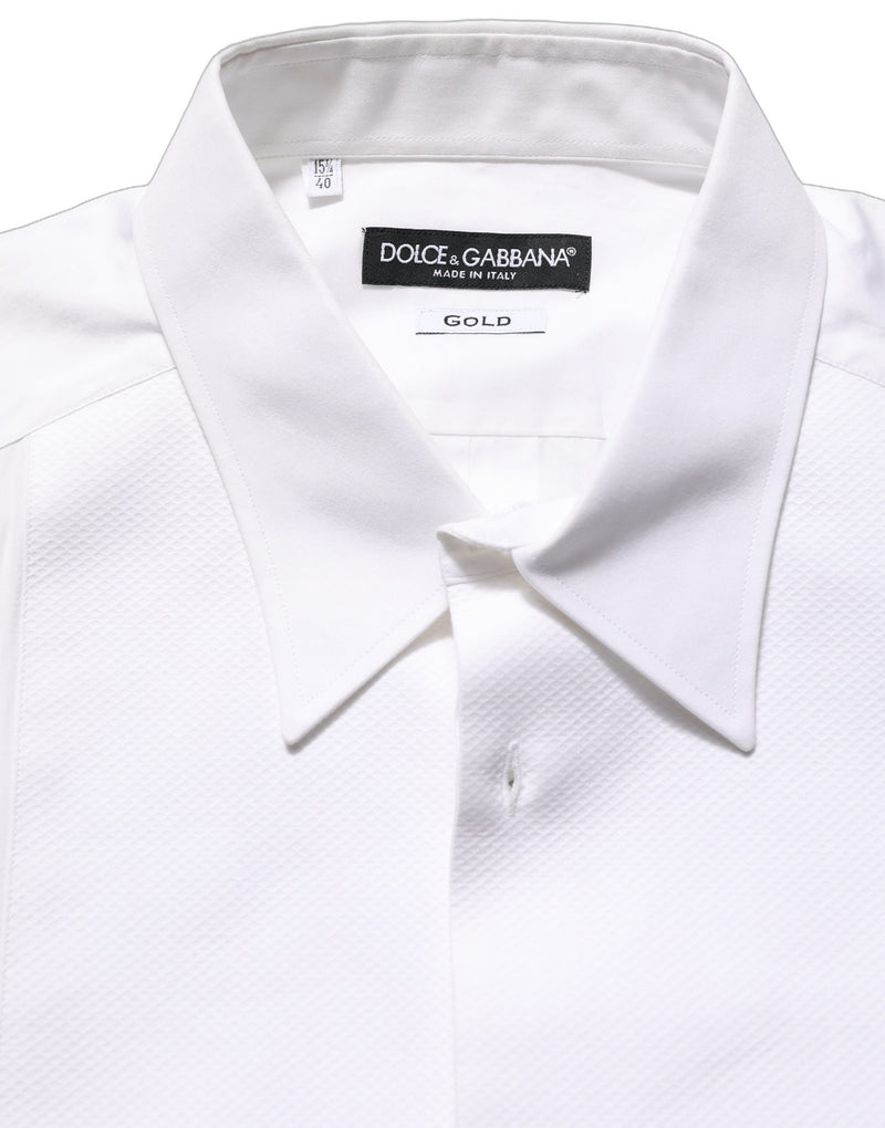 Dolce & Gabbana White GOLD Long Sleeves Bib Men Dress Shirt
