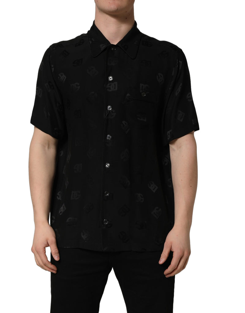 Dolce & Gabbana Black Logo Monogram Short Sleeve Shirt for Men