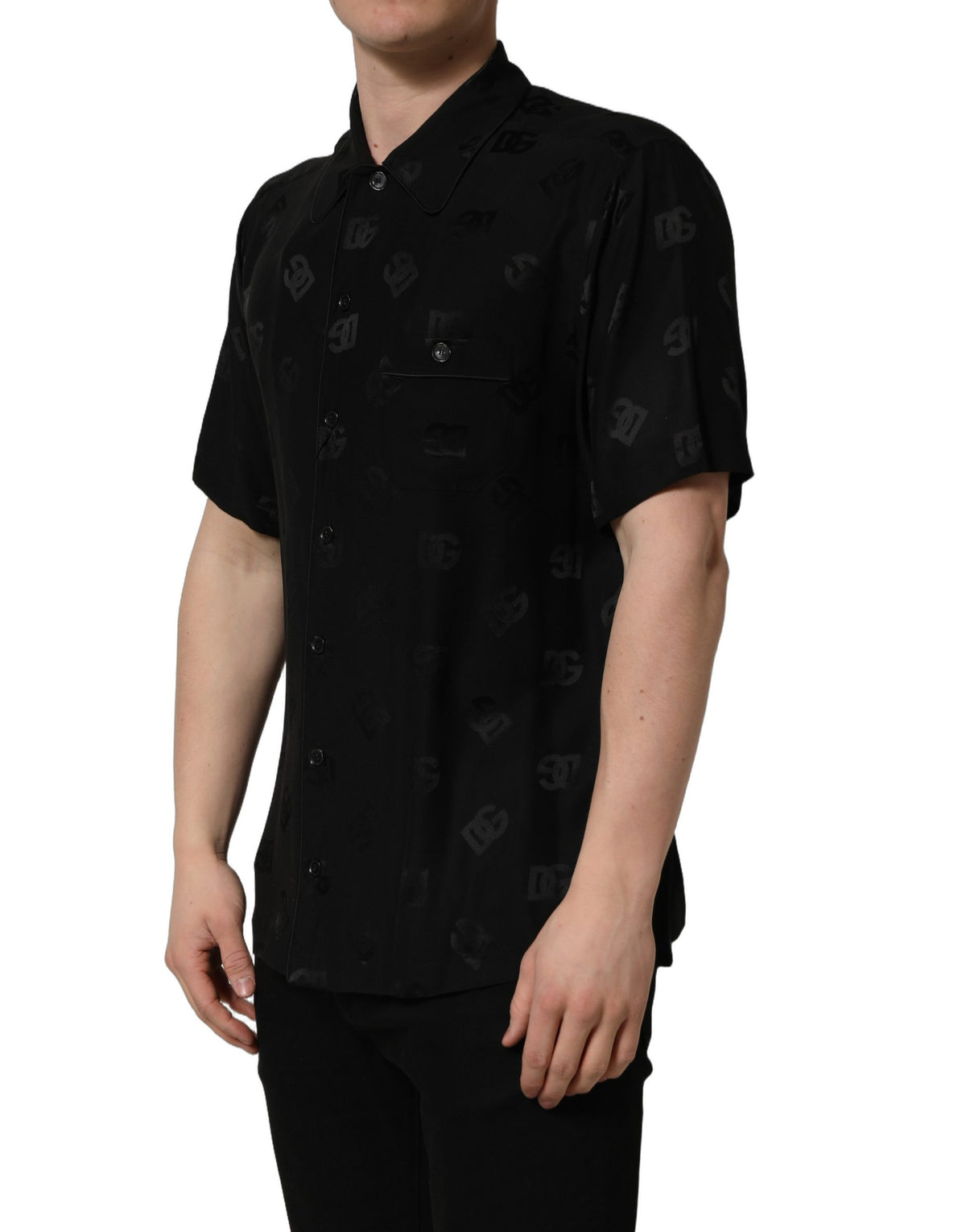 Dolce & Gabbana Black Logo Monogram Short Sleeve Shirt for Men