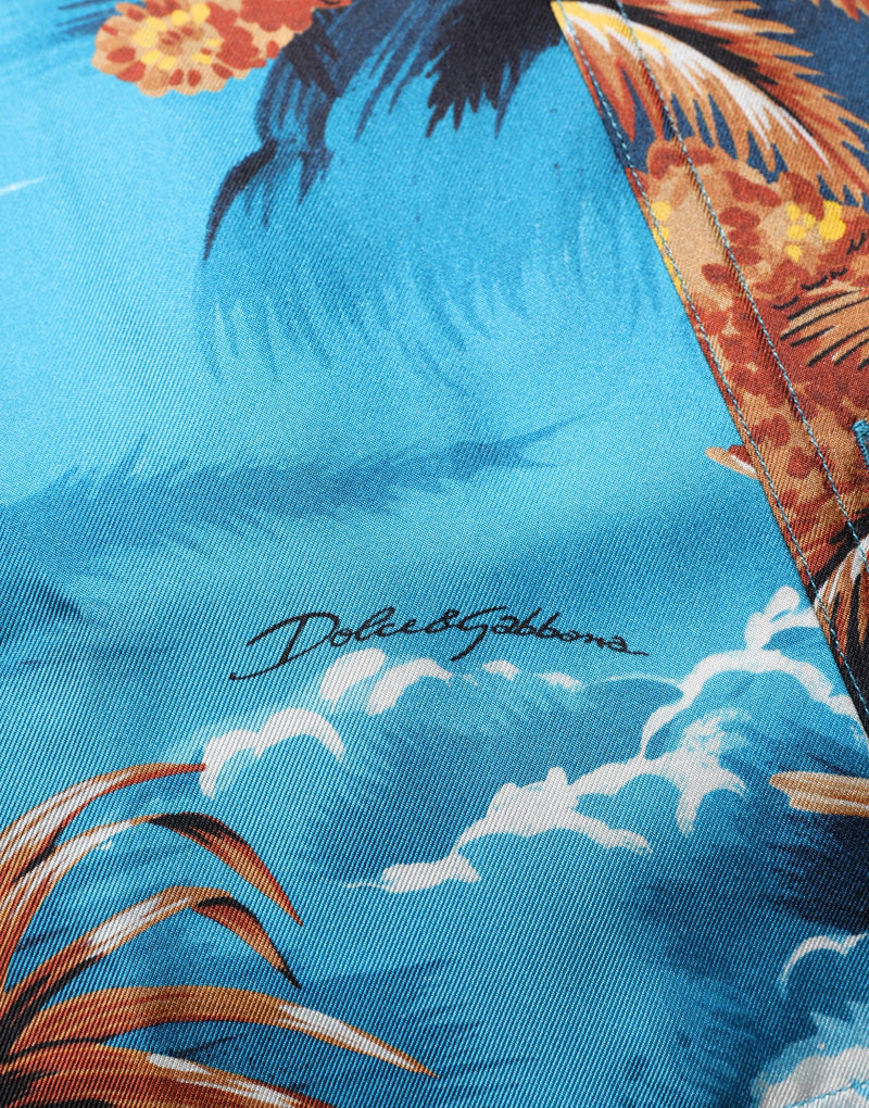 Dolce & Gabbana Blue Silk Twill Hawaiian Graphic Print Shirt