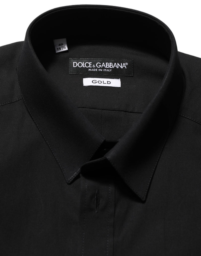 Dolce & Gabbana Black Cotton Stretch GOLD Fit Dress Shirt