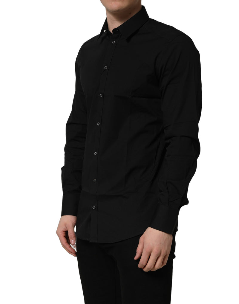 Dolce & Gabbana Black Cotton Stretch GOLD Fit Dress Shirt