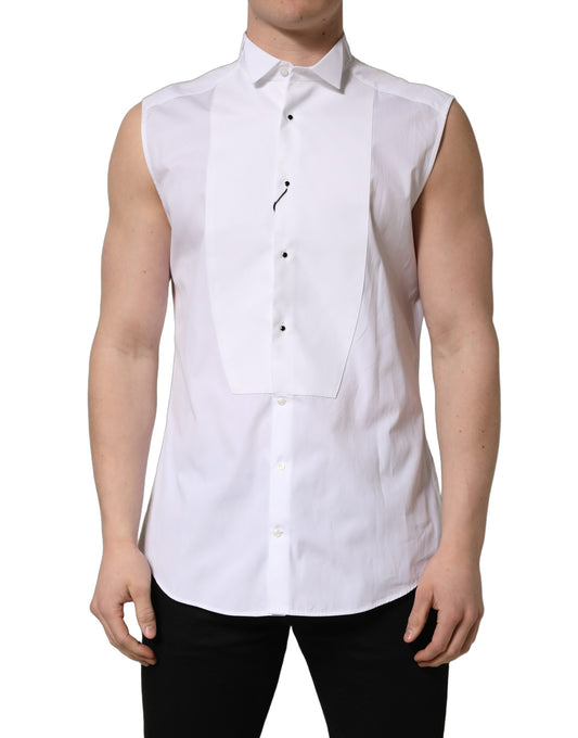 Dolce & Gabbana White Cotton MARTINI Sleeveless Dress Shirt for Men